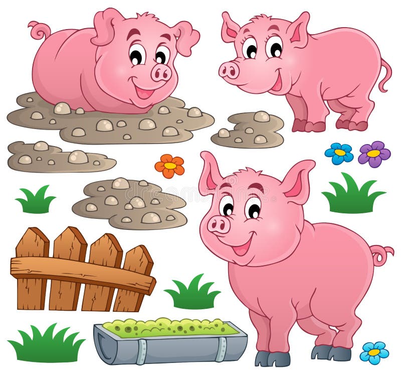 Raccolta 1 di tema del maiale illustrazione di stock Raccolta 1 di tema del maiale illustrazione di stock
