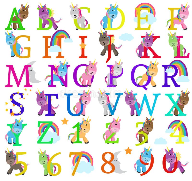 Raccolta di vettore di Unicorn Themed Alphabet Letters sveglio illustrazione di stock Raccolta di vettore di Unicorn Themed Alphabet Letters sveglio illustrazione di stock