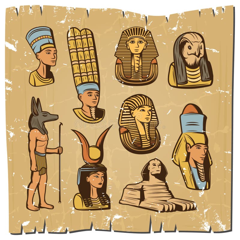 Raccolta egiziana antica degli elementi colorata annata royalty illustrazione gratis Raccolta egiziana antica degli elementi colorata annata royalty illustrazione gratis