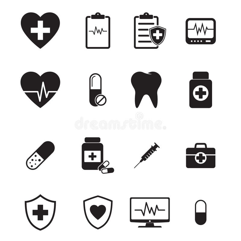 Raccolta icone medicali Nero e semplice Set vettoriale