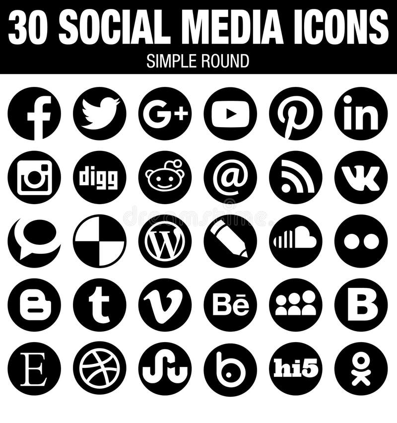 Raccolta sociale rotonda delle icone di media - il nero Raccolta sociale rotonda delle icone di media - il nero