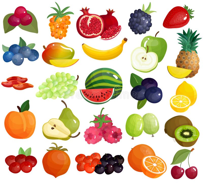 Raccolta variopinta delle icone delle bacche di frutti