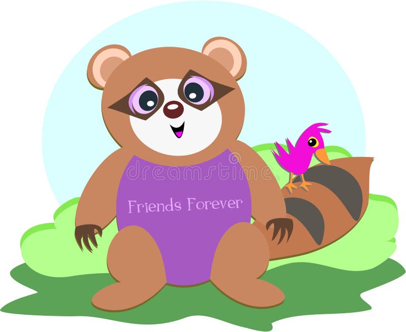 Raccoon dog with a bird. stock vector. Illustration of wildlife 22799238