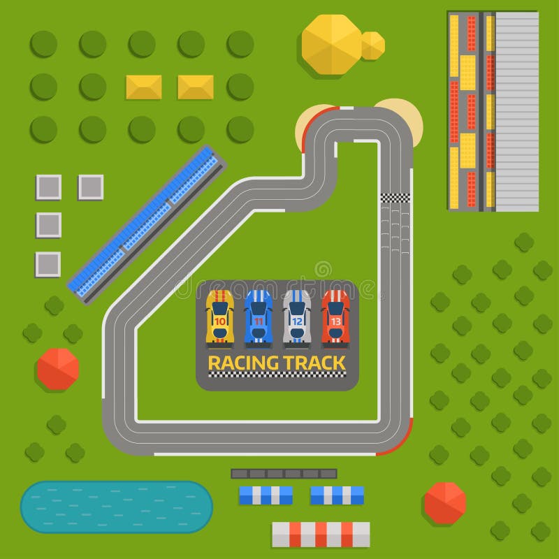 Race car sport track curve road vector. Top view of car sport competition constructor symbols. Circuit transportation