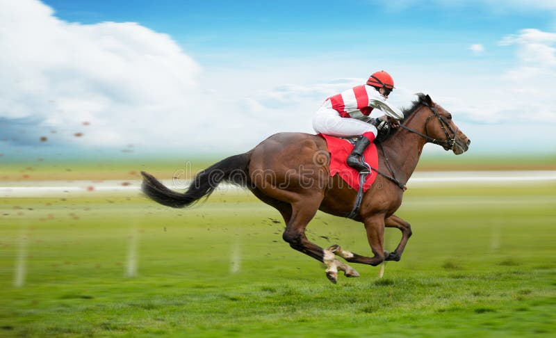 Race horse with jockey on the home straight. Shaving effect.