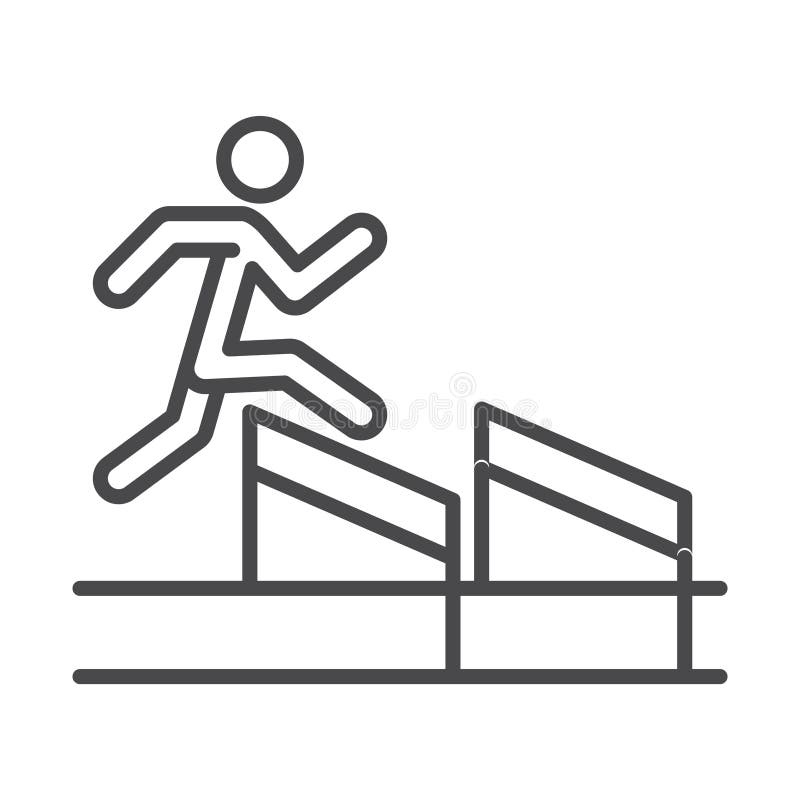 Race man jumping over obstacle, running sport line icon design