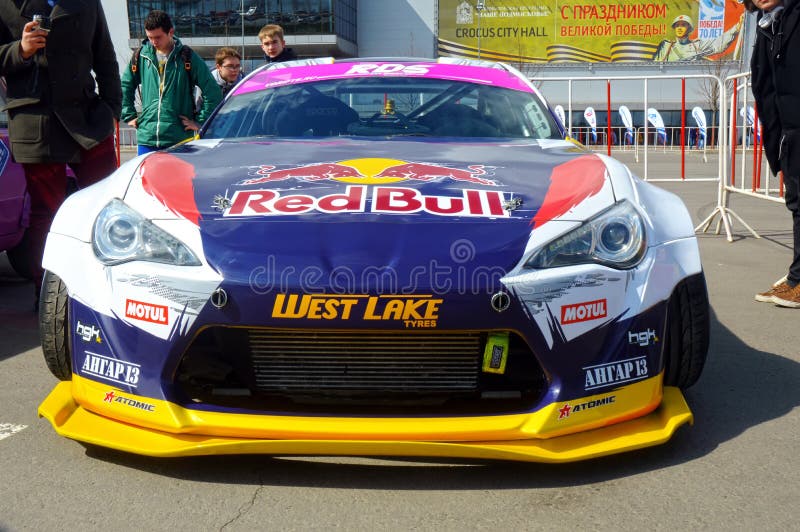 Racing car Moscow Nikita Shikova famous drifter and his Rocket Bull 86 Tuning Show 2015 Russian Drift Series stock images Racing car Moscow Nikita Shikova famous drifter and his Rocket Bull 86 Tuning Show 2015 Russian Drift Series stock images