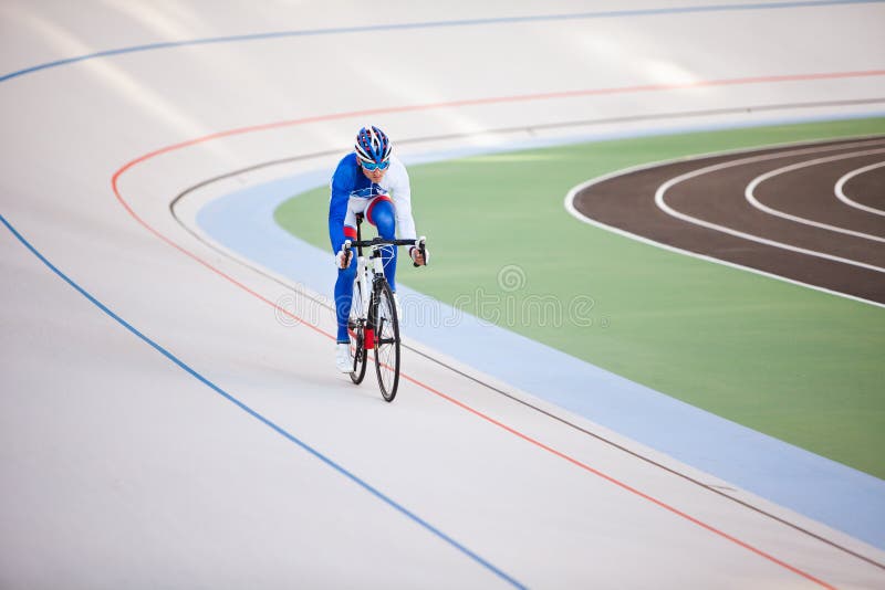 Racing cyclist on velodrome outdoor. royalty free stock photography Racing cyclist on velodrome outdoor. royalty free stock photography