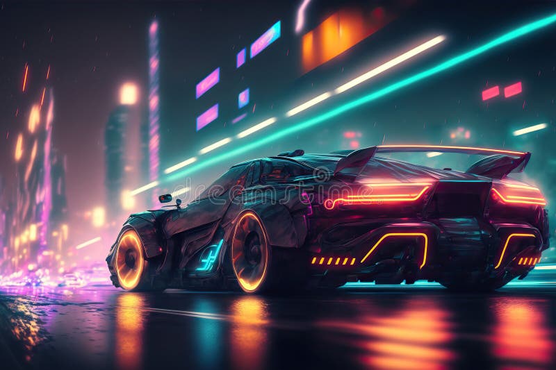 Futuristic Sports Car Drifting in the Neon Street Stock Illustration -  Illustration of wallpaper, design: 271217121