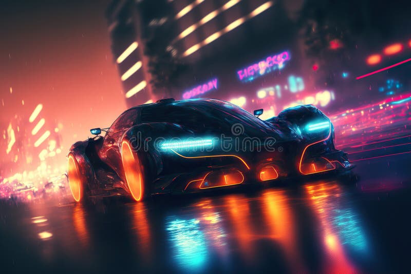 Futuristic sports car drifting in the neon street Stock Photo - Alamy