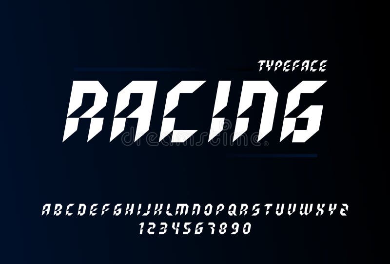 Racing font alphabet letters with wind effect. Modern sport logo