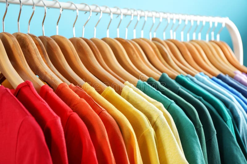 Rack Rainbow Clothes Hangers Indoors Stock Photo by ©belchonock 185291206