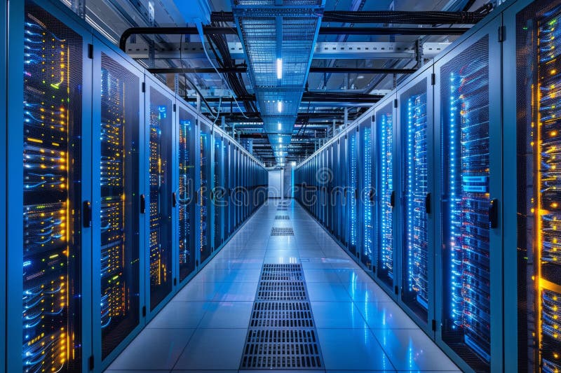 Rack con server di un centro dati fotografia stock