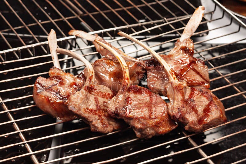 Rack of Lamb Cooked on the Grill with the Grill Stock Photo Image of