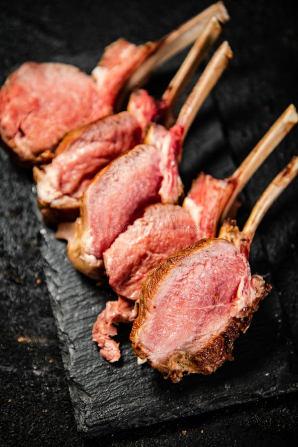 Rack Lamb Grill on a Stone Board. Stock Image Image of bone, barbecue