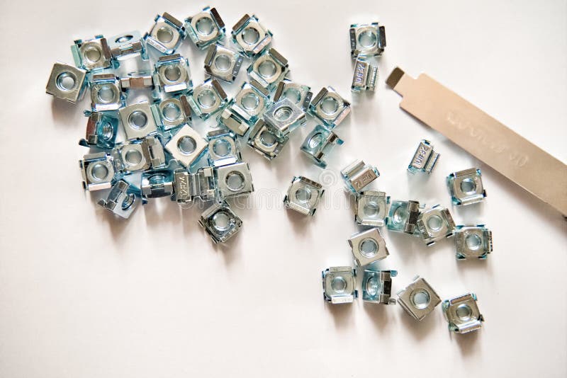 Rack Mounting Equipment Cage Nuts with Rack Studs . Stock Photo Image of hardware, cage 126251492