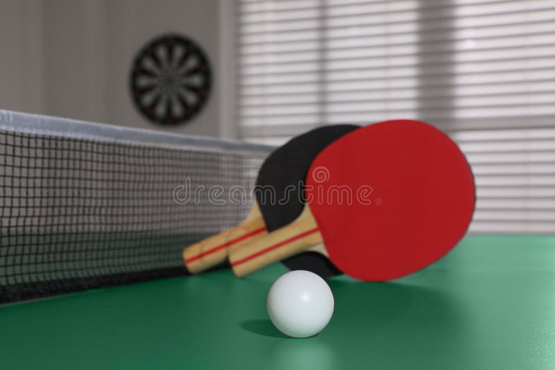 Rackets and Ball on Ping Pong Table Indoors Stock Image Image of paddle, healthy 223662465