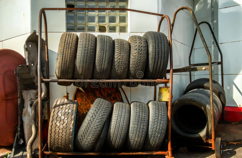 Car Tires Stacked On The Rack Stock Photo Image of rack, environment