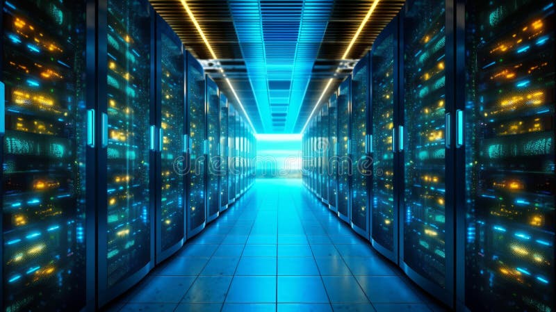 Rackuri de server în camera serverului de securitate a rețelei computerizate. ai generativ vector illustration