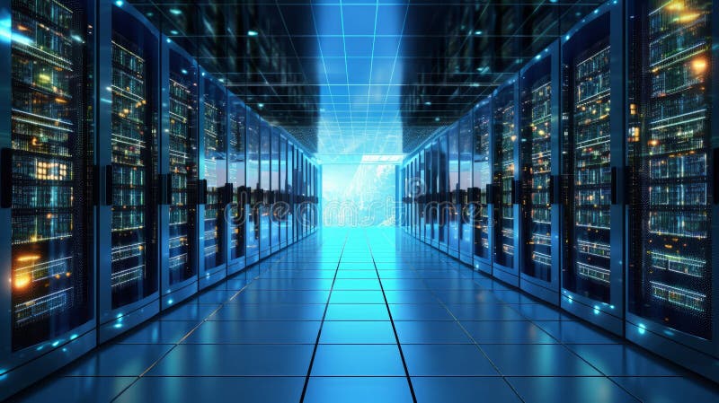 Rackuri de server în camera serverului de securitate a rețelei computerizate. ai generativ vector illustration