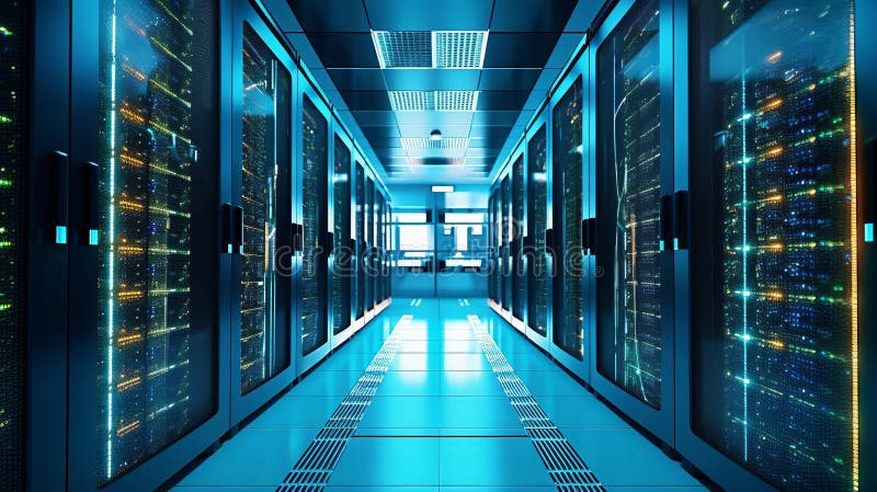 Rackuri de server în camera serverului de securitate a rețelei computerizate. ai generativ stock illustration