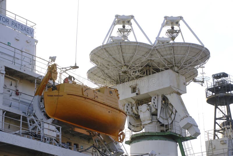 Radar Antenna and Lifeboat are Located Ship Stock Photo Image of
