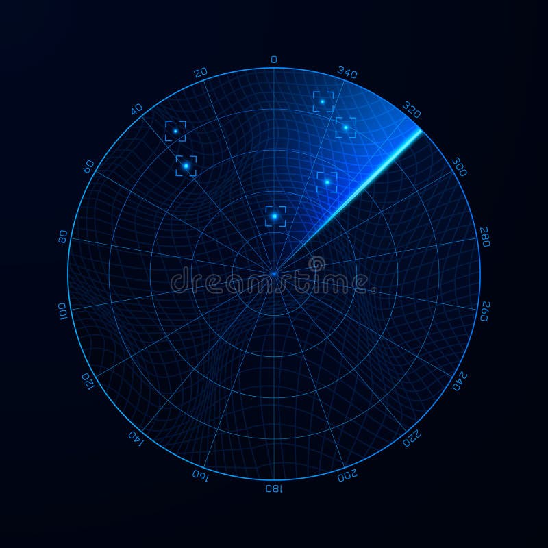 Radar, i sökande Militär illustration för ljus från radarskärm för sökandesystem Mål på ljus från radarskärm Blå navigeringmanöve stock illustrationer Radar, i sökande Militär illustration för ljus från radarskärm för sökandesystem Mål på ljus från radarskärm Blå navigeringmanöve stock illustrationer