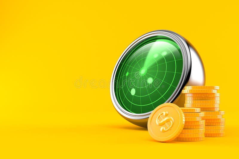 Radar with stack of coins stock illustration. Illustration of frequency 232897716