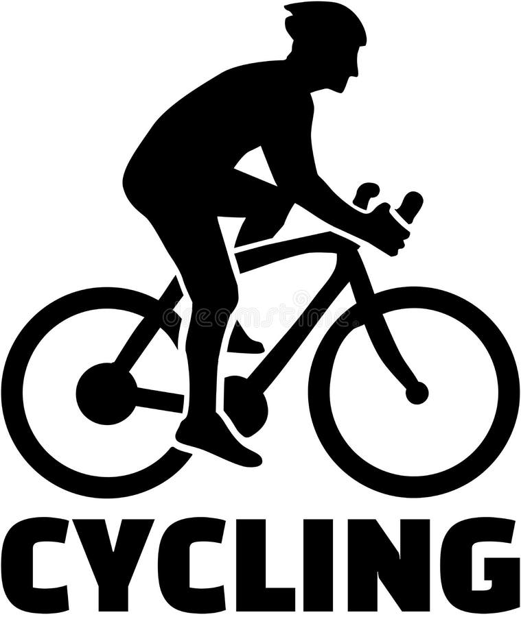 Radfahrer mit Wort Radfahren. Schattenbild des Radfahrers mit Wort Radfahren