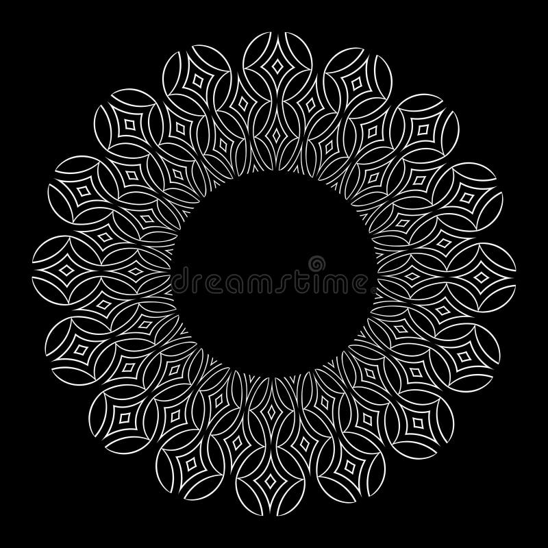Radial Circle Floral Pattern on Black Bacground. Abstract Decorative Flower vector illustration