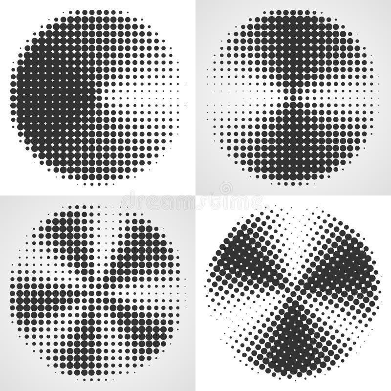 Radial gradient halftone backgrounds. Dot circular design. stock illustration