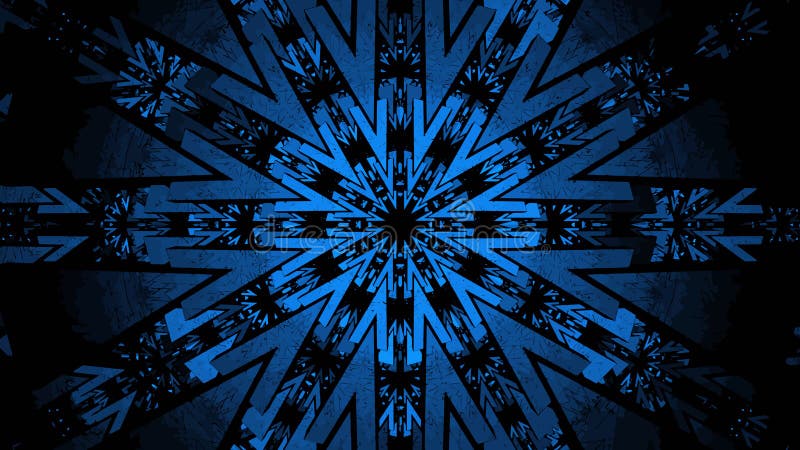 Radial symmetry repeating V shape centered design abstract fractal glowing blue light 3D illustration. abstract fractal radial symmetry V shape repeated centered circular glowing blue technology 3D illustration