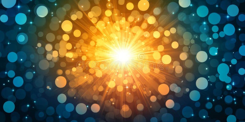 Radiant Convergence Abstract Beams of Light Illuminate Glowing Bokeh Circles in Modern Design stock illustration