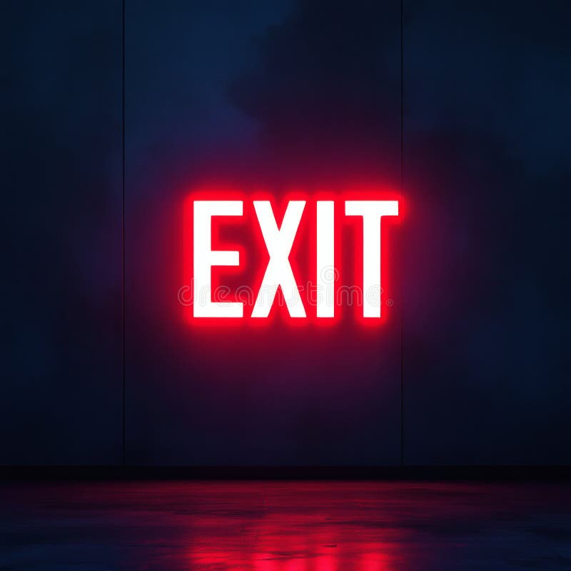 Radiant Exit Sign in Crimson Glow Dreamy Watercolor Beacon de siguranță Nocturnal Urban Poezie Minimalist Adâncime Atmosferică Sim stock photography