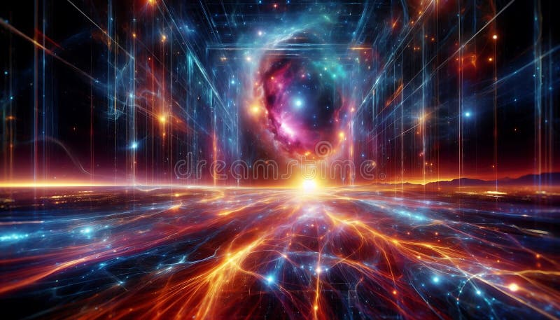 Radiant glowing intergalactic bridge of light connecting two cosmic worlds, generative ai royalty free illustration