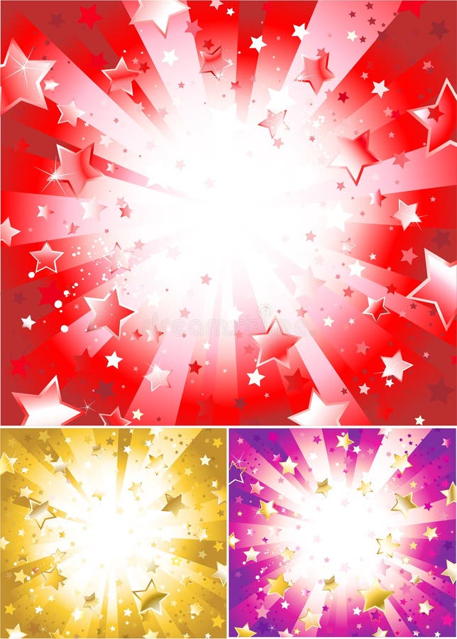 Three variants of the light background with sparkling stars, red, gold and purple. Three variants of the light background with sparkling stars, red, gold and purple.