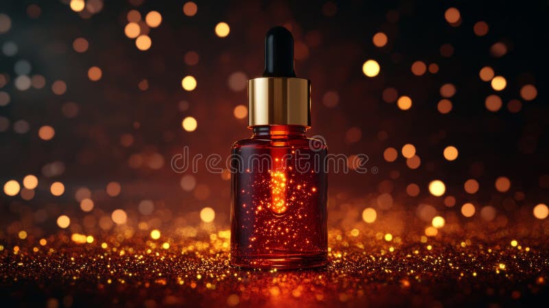 Radiant Serum Flacon cu Glittering Golden Esență și Soft Bokeh royalty free illustration