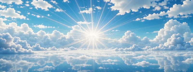 Radiant Sunbeams Illuminating a Dreamy Cloudscape Reflection vector illustration