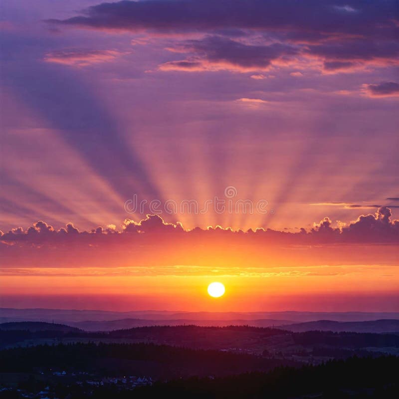 Radiant Sunset Over Rolling Hills vector illustration