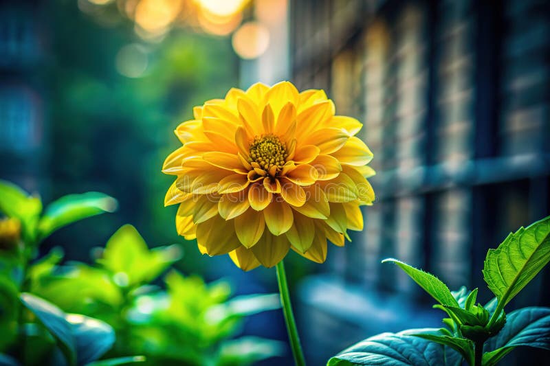 Radiant Yellow Blossom CloseUp Architecture Photography in Morning Light Przechwytując Wspaniały szczegół Pojedynczego ilustracja wektor