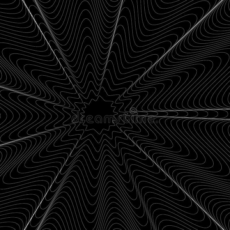 Radiating wavy, distorted lines. Concentric pattern, background stock illustration