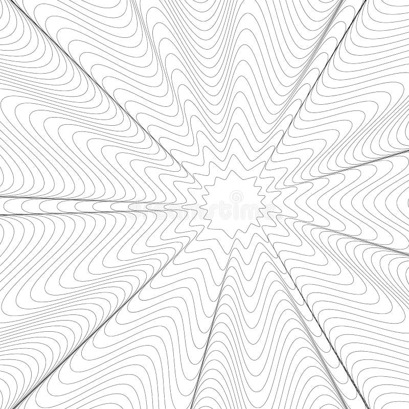 Radiating wavy, distorted lines. Concentric pattern, background royalty free illustration