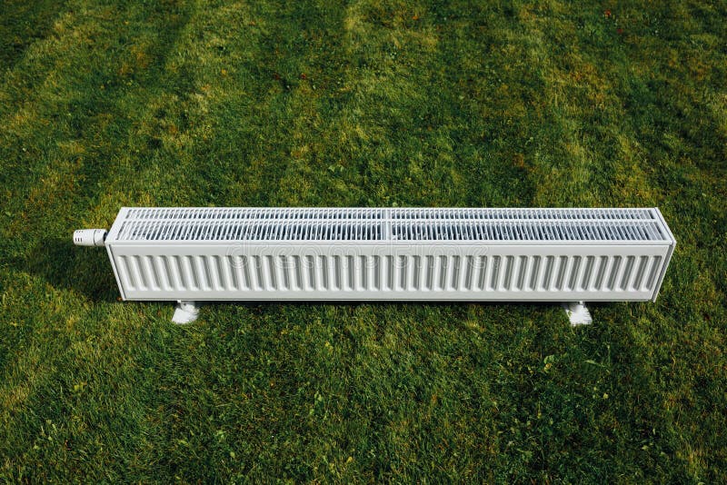 Radiator on Green Lawn, Ecological Heating Concept Stock Image Image