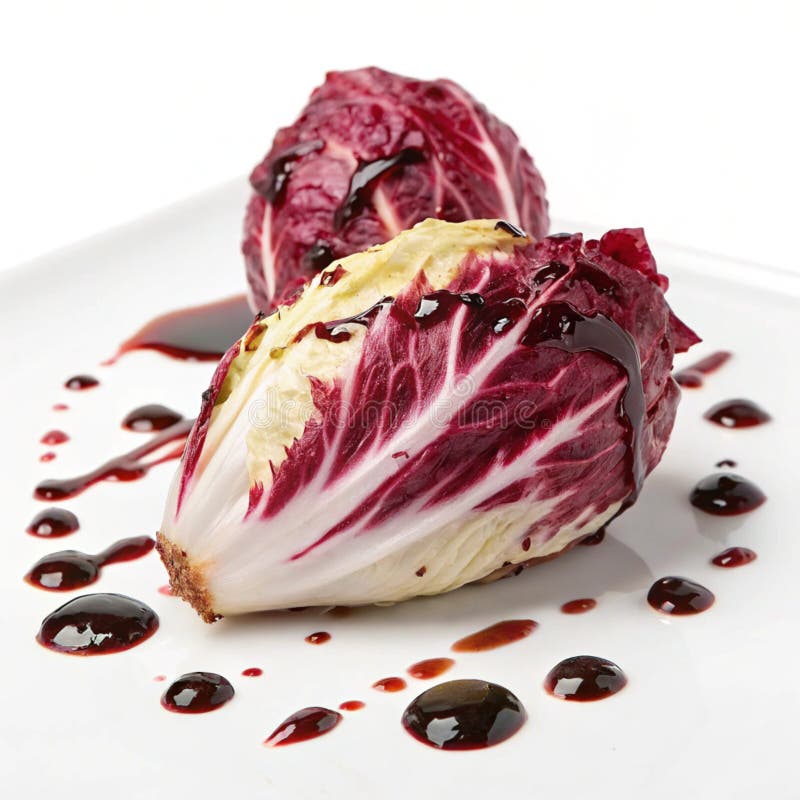 Radicchio fresco con vidrio balsámico aislado en fondo blanco ilustración del vector