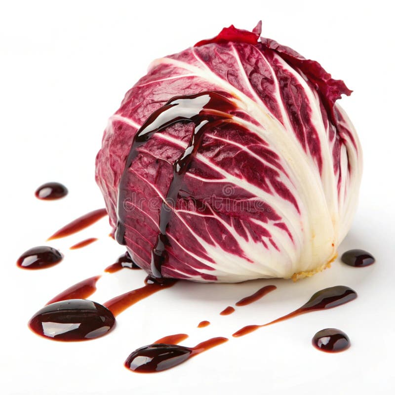 Radicchio fresco con vidrio balsámico aislado en fondo blanco stock de ilustración