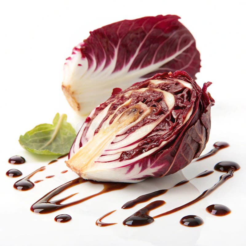 Radicchio natural y fresco con vidrio balsámico stock de ilustración