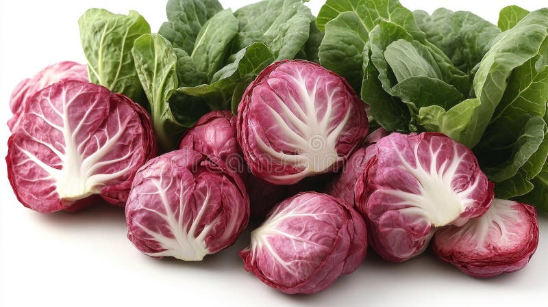 Radico fresco y cabezas de lechuga verde aisladas en fondo blanco ilustración del vector