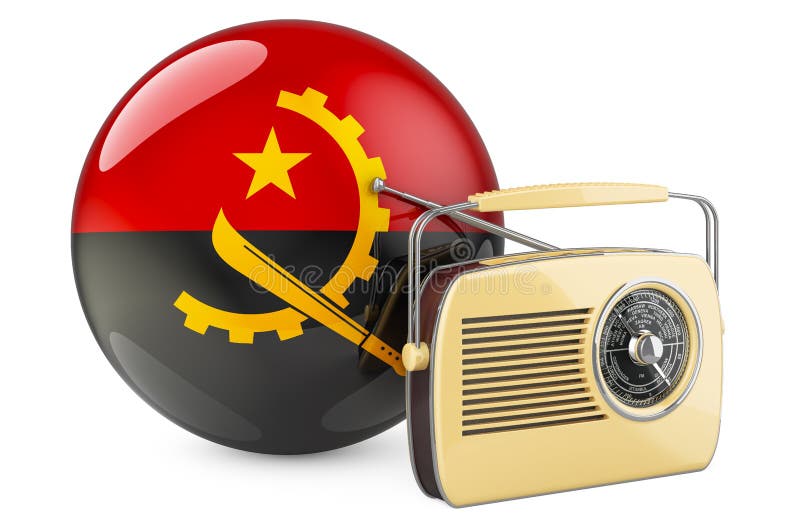 Radio Broadcasting in Angola Concept. Radio Receiver with Angolan Flag