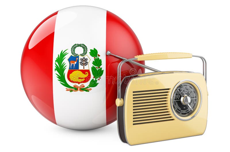 Radio Broadcasting in Peru Concept. Radio Receiver with Peruvian Flag Stock Illustration