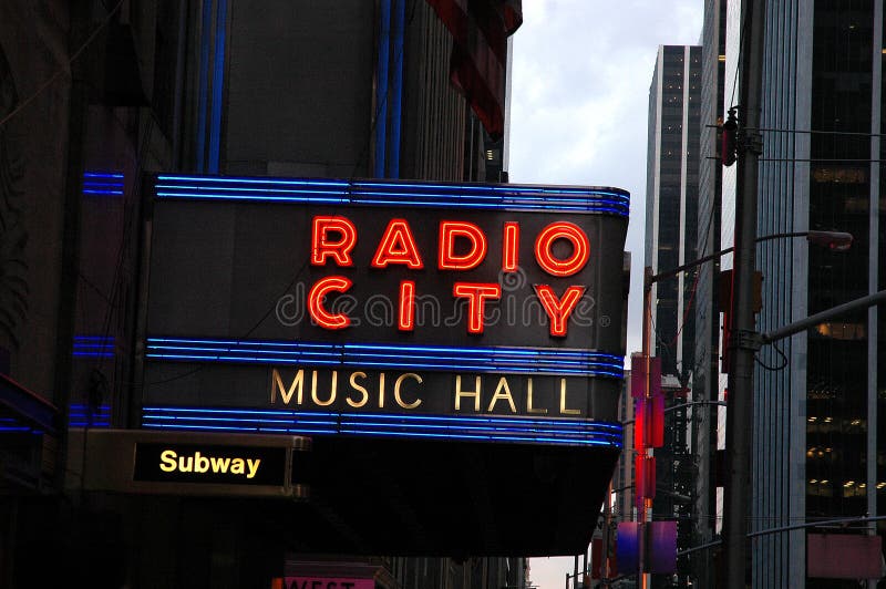 Radio City Music Hall Neon Sign Editorial Image - Image of city, radio ...